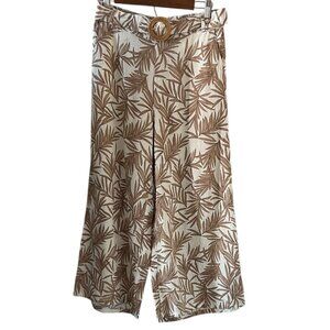 Nicole Miller NEW Linen Tropical Print Wide Leg Crop Pants Size M